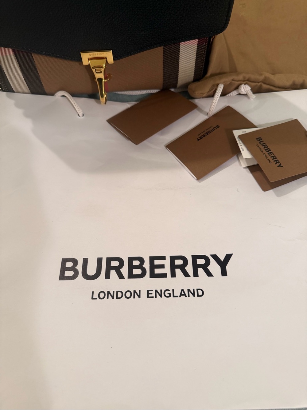 Burberry Black Leather & Beige Check Crossbody with Gold Hardware - Picture 9 of 11